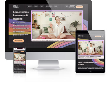 Representation of the responsive Ersties website on desktop, tablet, and smartphone.