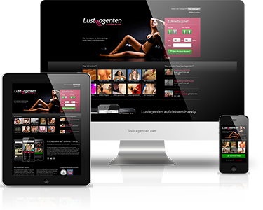 Representation of the responsive Lustagenten website on desktop, tablet, and smartphone.
